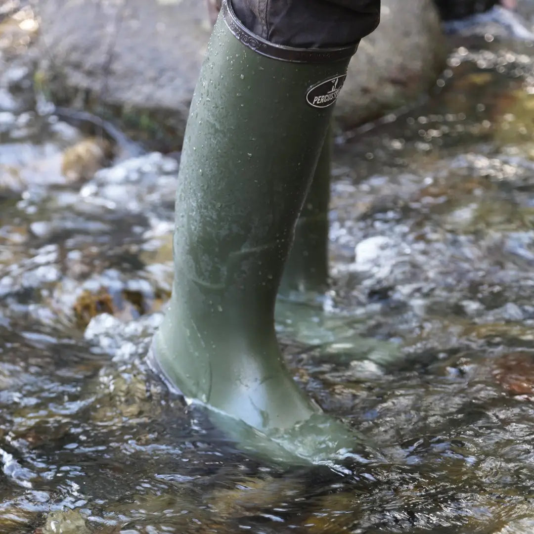 Green Percussion Marly Jersey Wellington Boots with slip rubber sole in flowing water