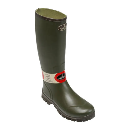 Tall green Percussion Marly Hunting Wellington Boots with textured slip rubber sole