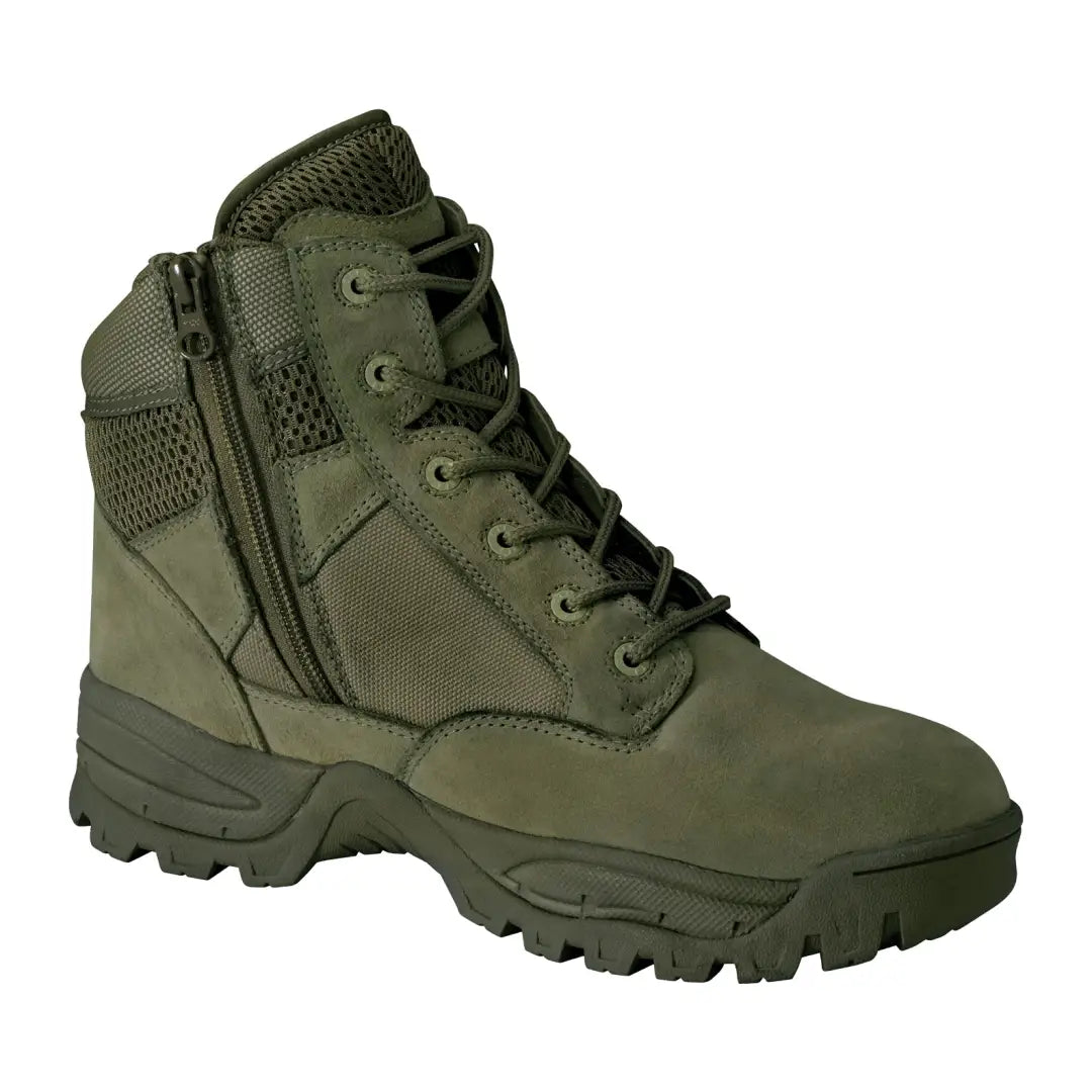 Olive green Percussion Megatech tactical boots with side zip for country clothing and hunting