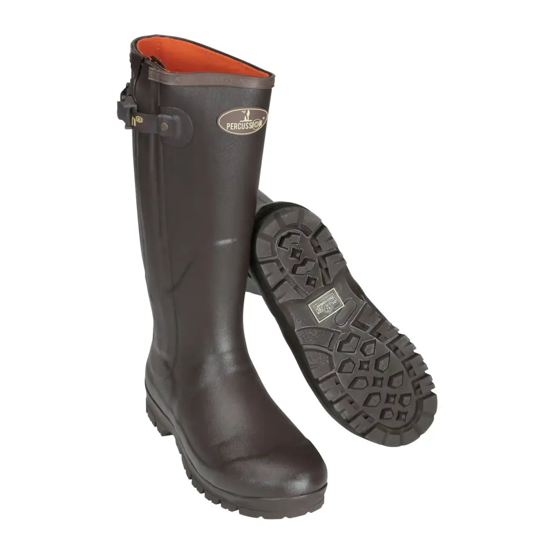 Dark brown Percussion Rambouillet Zip Boots with treaded soles and neoprene lining