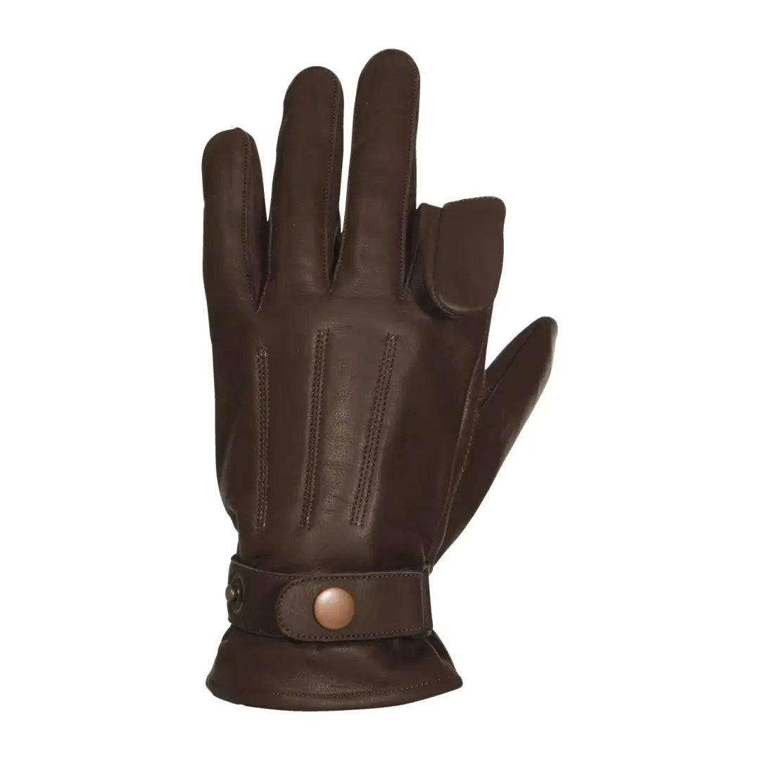 Dark brown Percussion Rambouillet leather gloves with stitching and snap closure