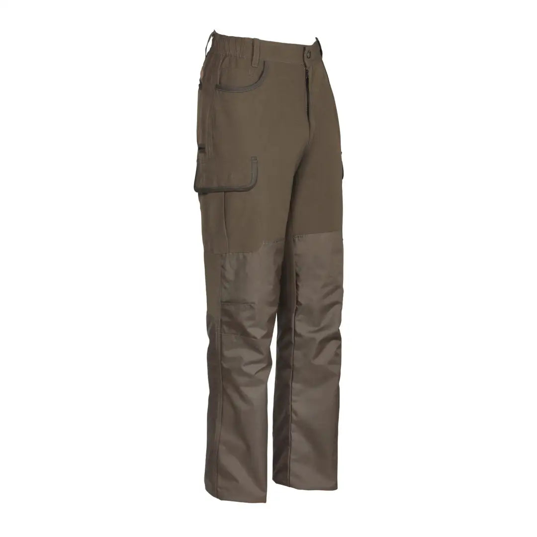 Rugged olive-green Percussion Savane trousers with reinforced knees for added comfort