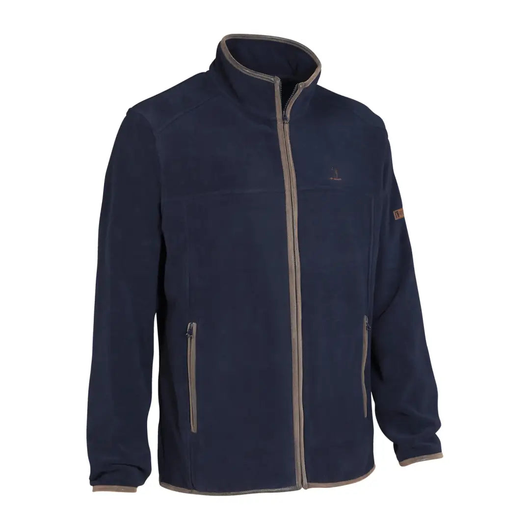 Navy blue Percussion Scotland fleece jacket with gray trim and zipped hand pockets