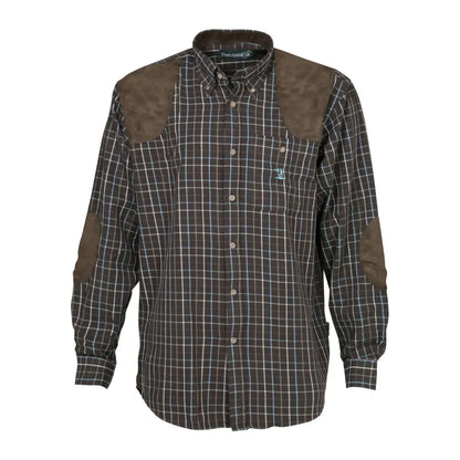 Plaid button-up Percussion Sologne Long Sleeved Shirt with brown suede shoulder patches