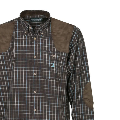 Plaid Percussion Sologne Long Sleeved Shirt with stylish brown shoulder patches