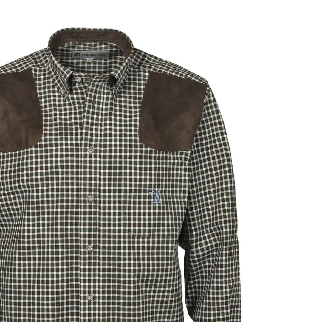 Checkered Percussion Sologne Long Sleeved Shirt with stylish brown shoulder patches