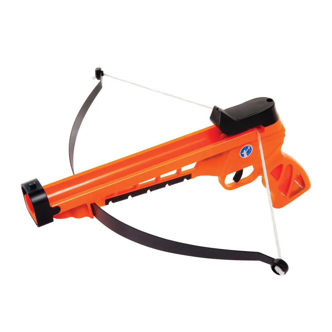 Bright orange Petron Sureshot Hand Bow with black accents and sucker darts ready to go