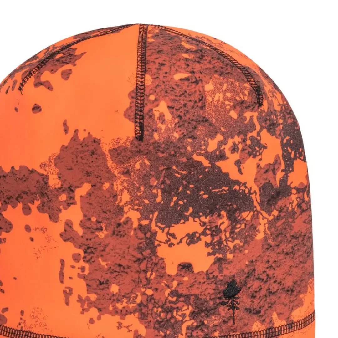 Orange hunting cap with camouflage pattern, perfect for outdoor adventures - Pinewood Camou Beanie