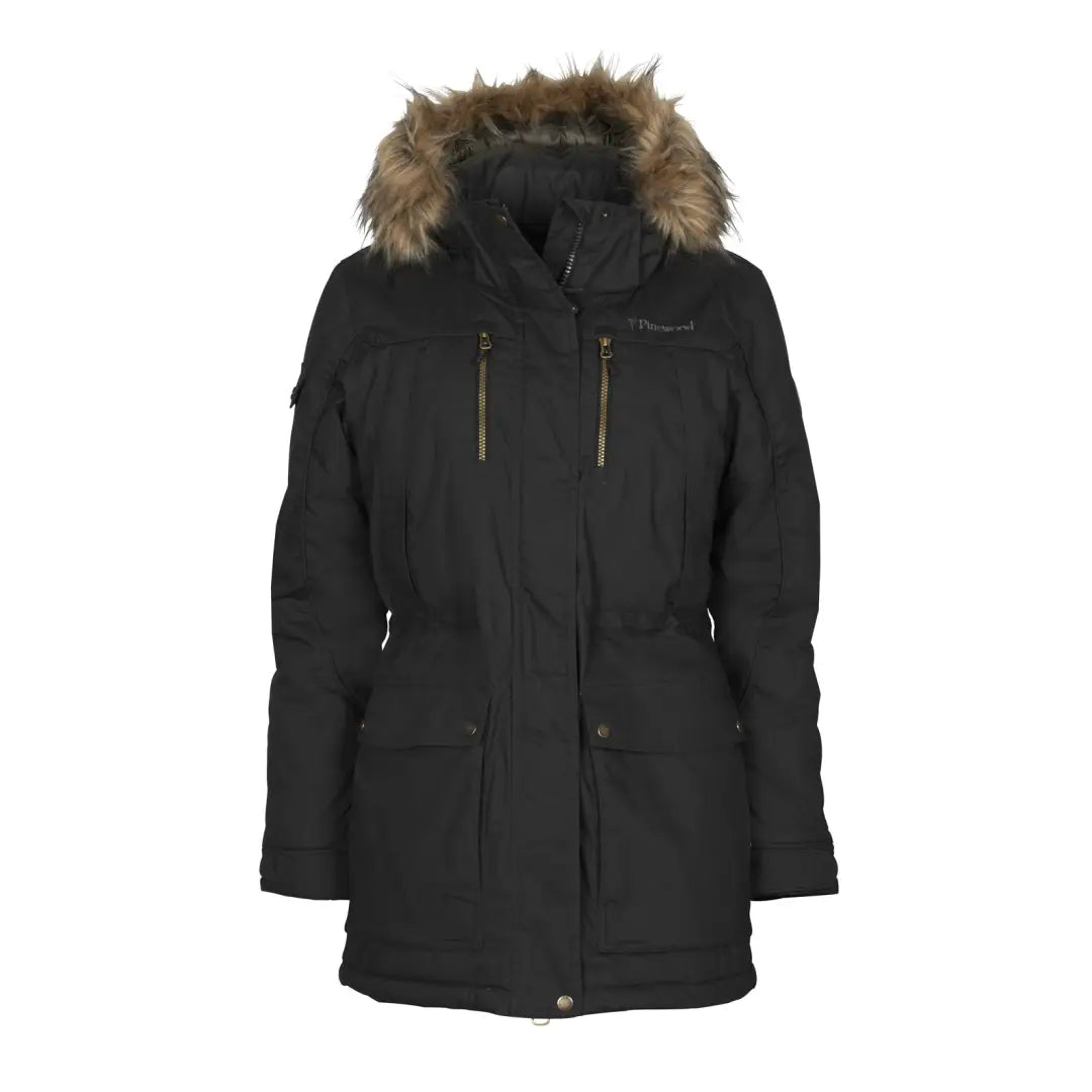 Black Pinewood Ladies Finnveden Winter Parka with fur hood and pockets for cold days