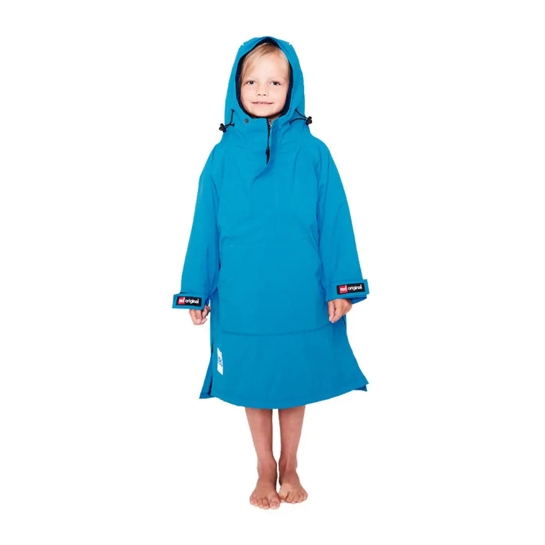 Bright blue kids dry poncho for kids, perfect as a cozy changing robe