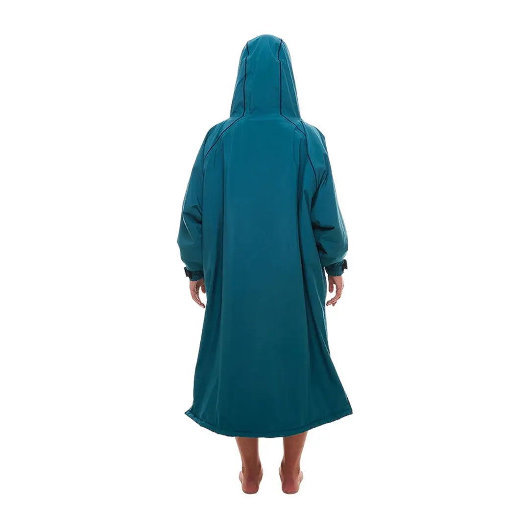 Teal hooded changing robe on a person showcasing the Red Pro Change Long Sleeve Evo Jacket