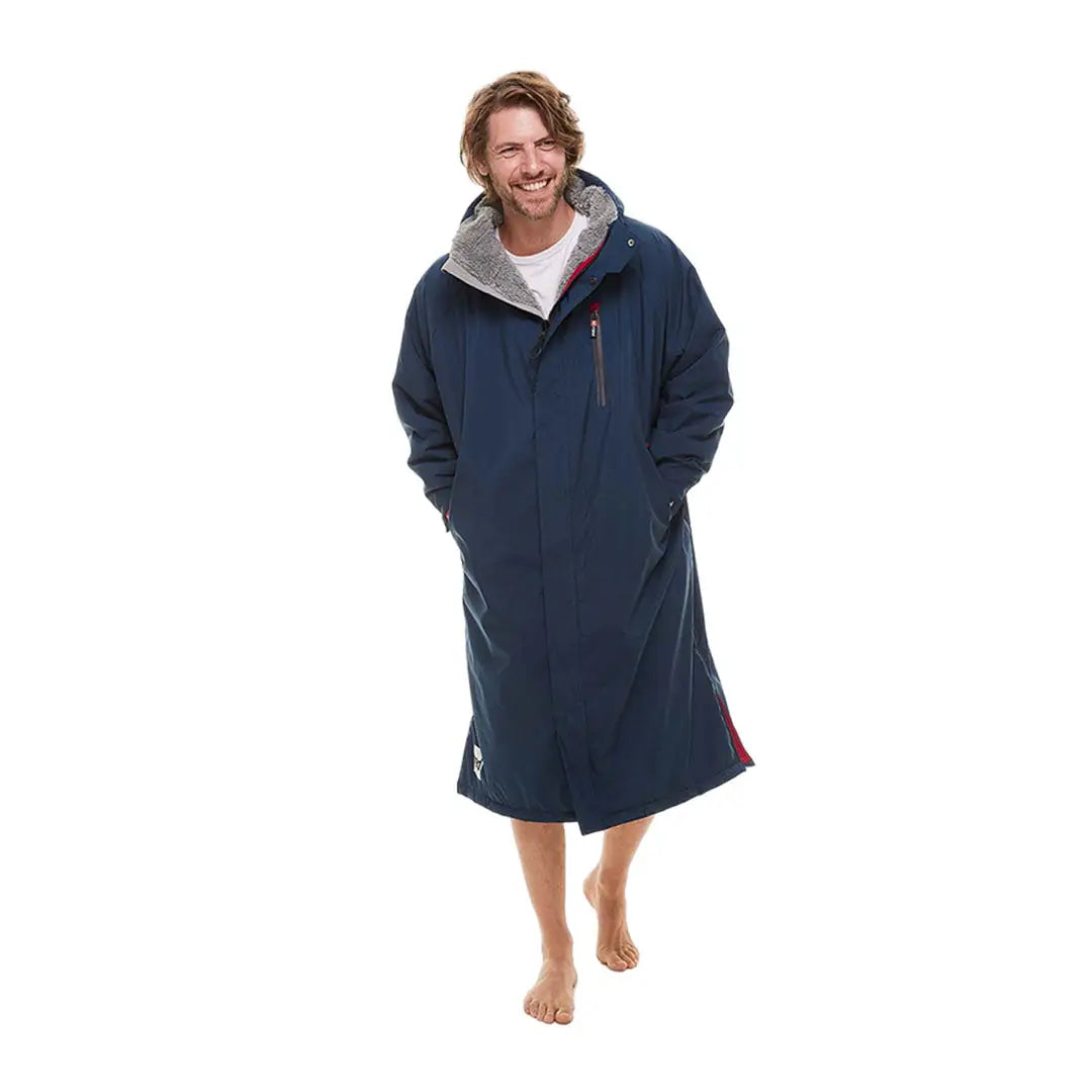 Navy blue hooded towel poncho with zip pocket from Red Pro Change Long Sleeve Evo Jacket