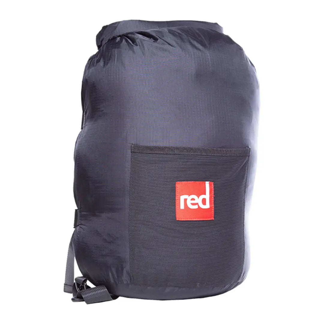 Black waterproof backpack featuring a red logo, perfect for Pro Change robe storage