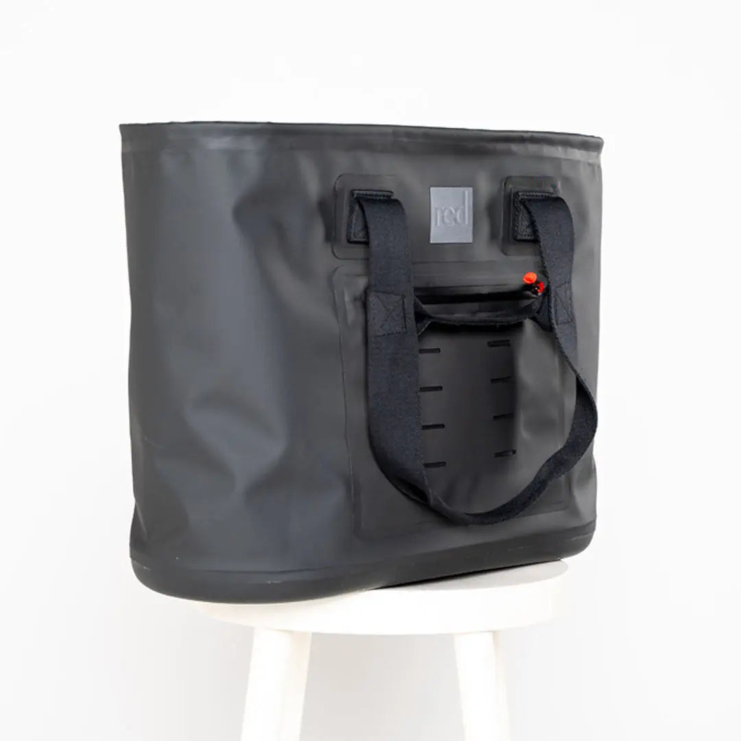 Gray waterproof tote bag with black handles, perfect for a stylish red waterproof tote