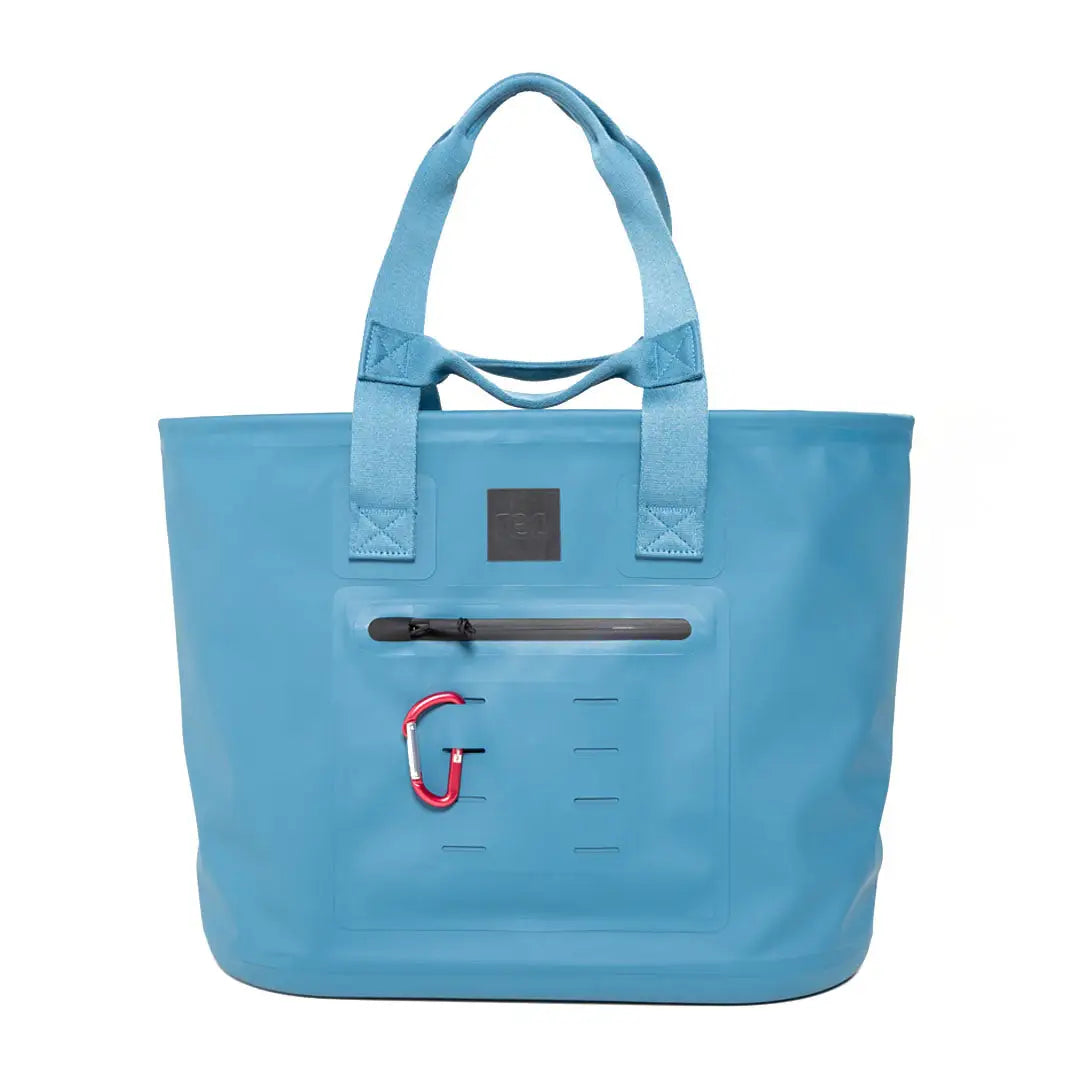 Light blue waterproof tote bag with handles and zippered pocket for country clothing adventures