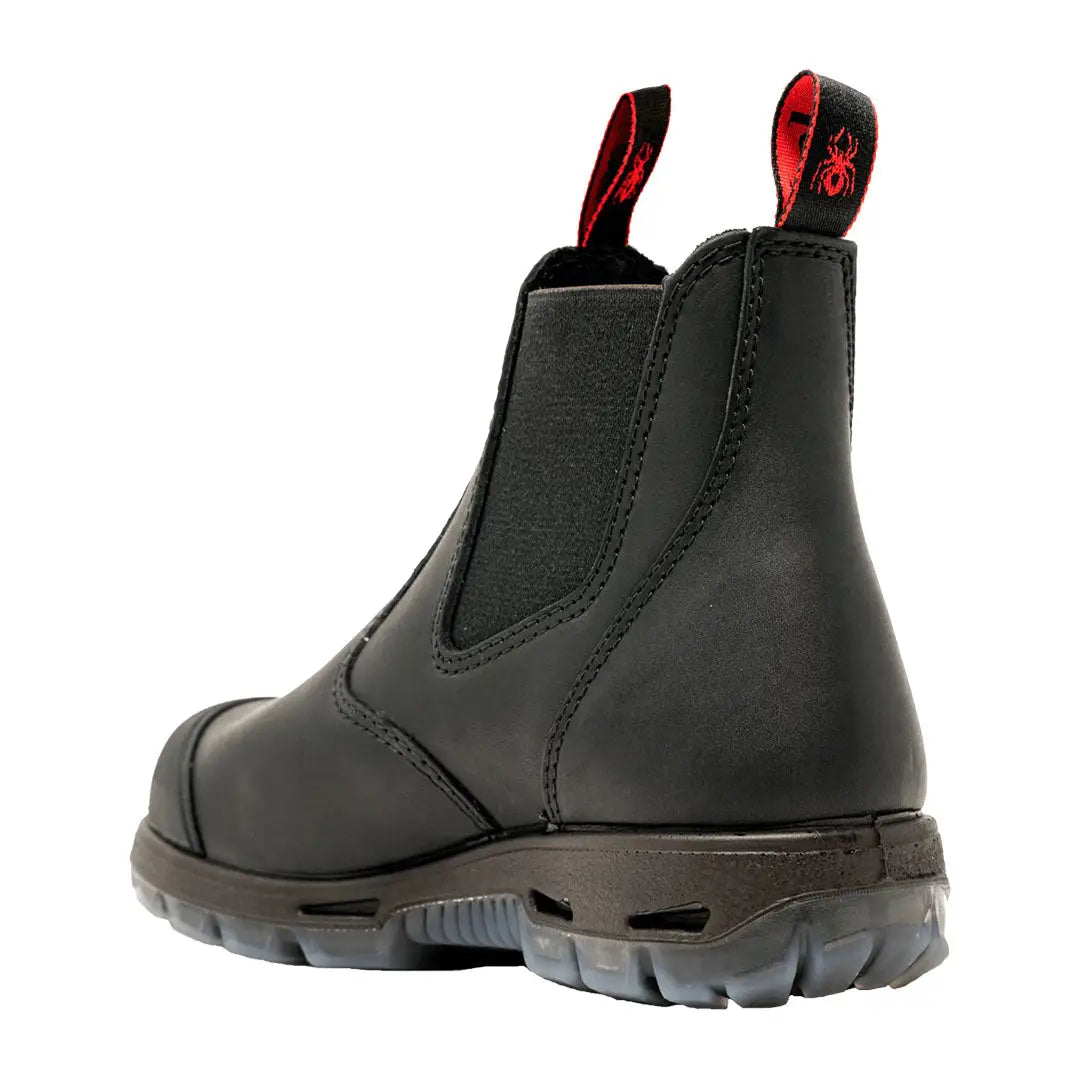 Black leather Redback Bobcat HD Safety Boots with elastic sides and steel toe caps