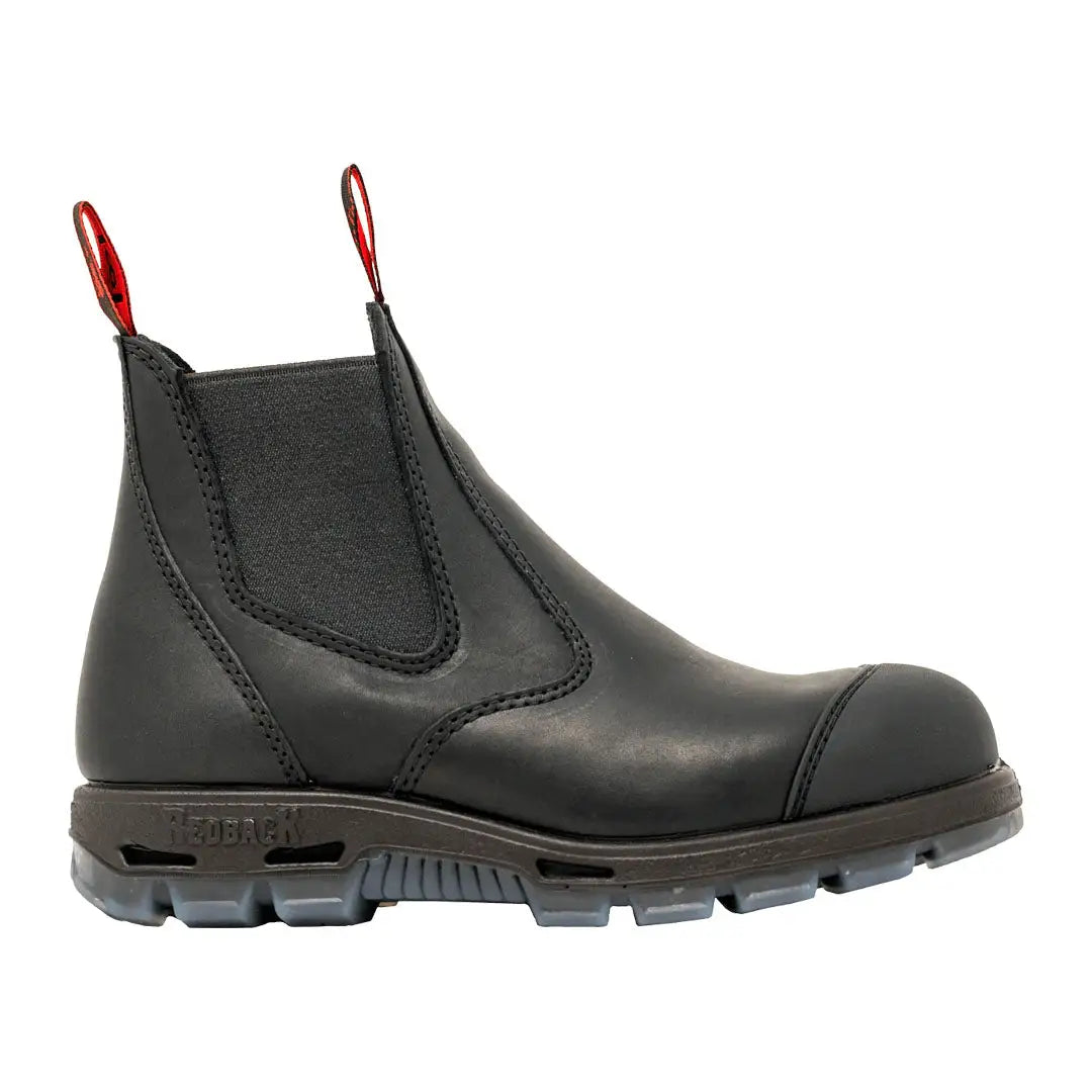 Black leather Redback Bobcat HD Safety Boot with steel toe caps and chunky sole