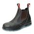 Black leather Redback Bobcat Safety Boot with a red pull tab and chunky sole