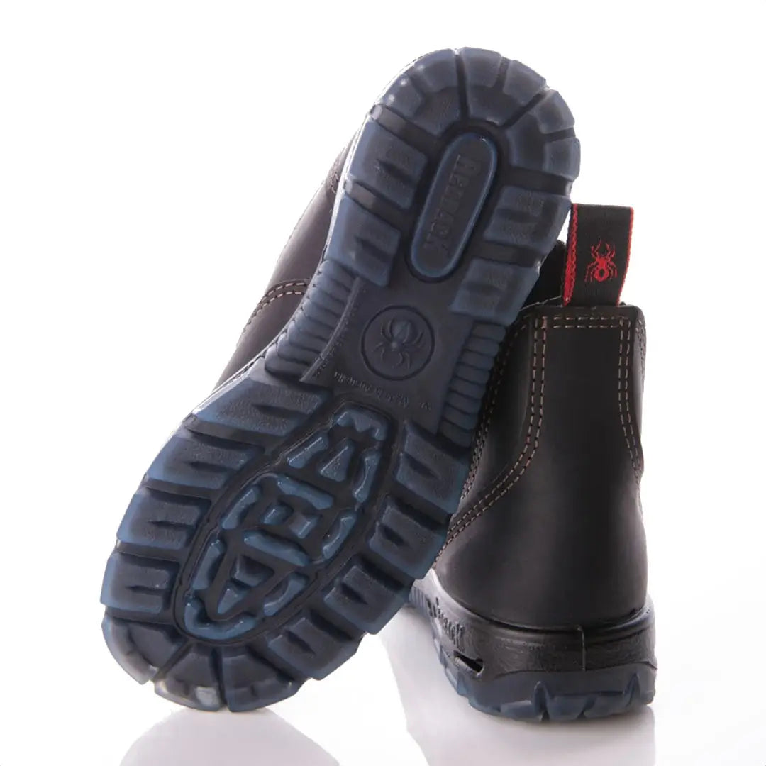 Black leather Redback Bobcat safety boot with tough rubber sole for durability