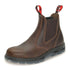 Brown leather Bobcat Soft Toe Boots with chunky sole and red pull tabs