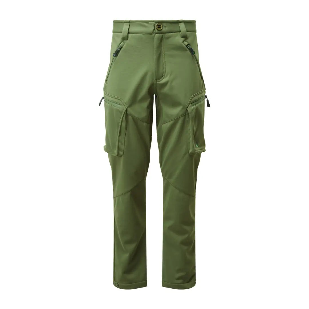 Olive green Ridgeline Ascent Softshell Pants with pockets and zippers for every adventure