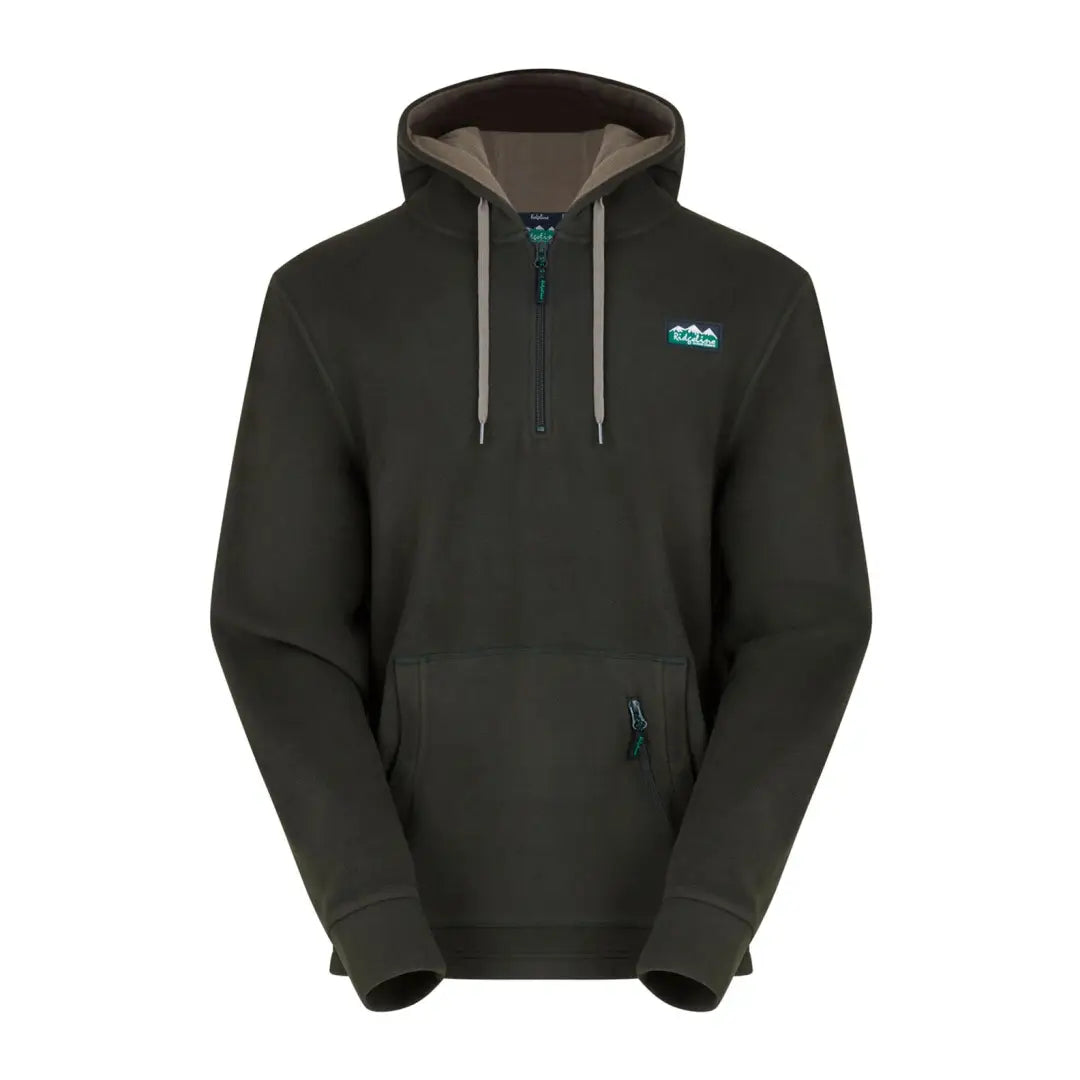 Dark green Ridgeline Ballistic Hoodie offers superior warmth with teal logo accent