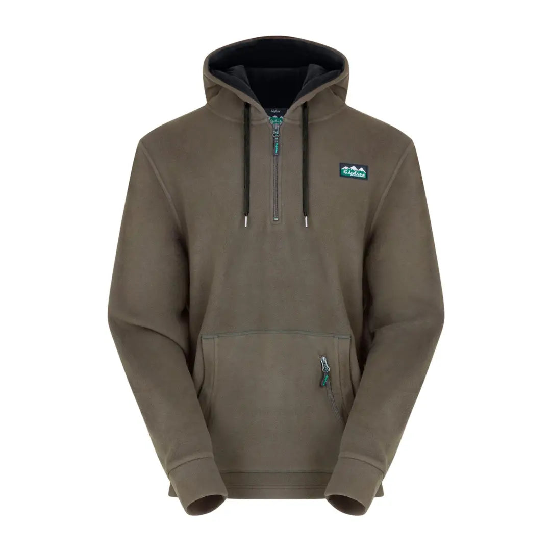 Olive green Ridgeline Ballistic Hooded Fleece with quarter-zip and logo patch