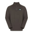 Dark brown quarter-zip pullover sweater for hunting or outdoors, featuring a teal logo