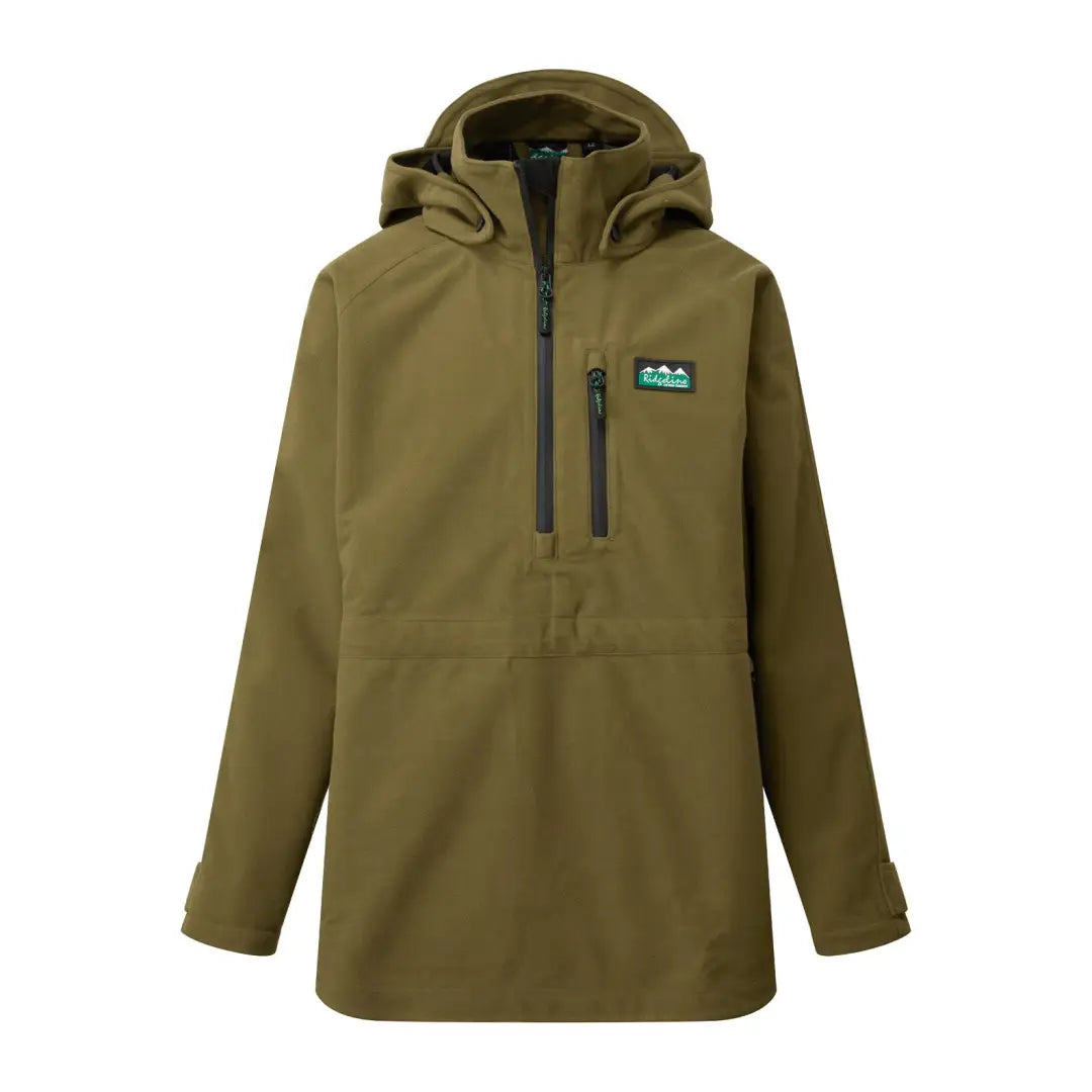 Olive green Ridgeline Kids Monsoon Classic Smock with hood, pocket, and zipper