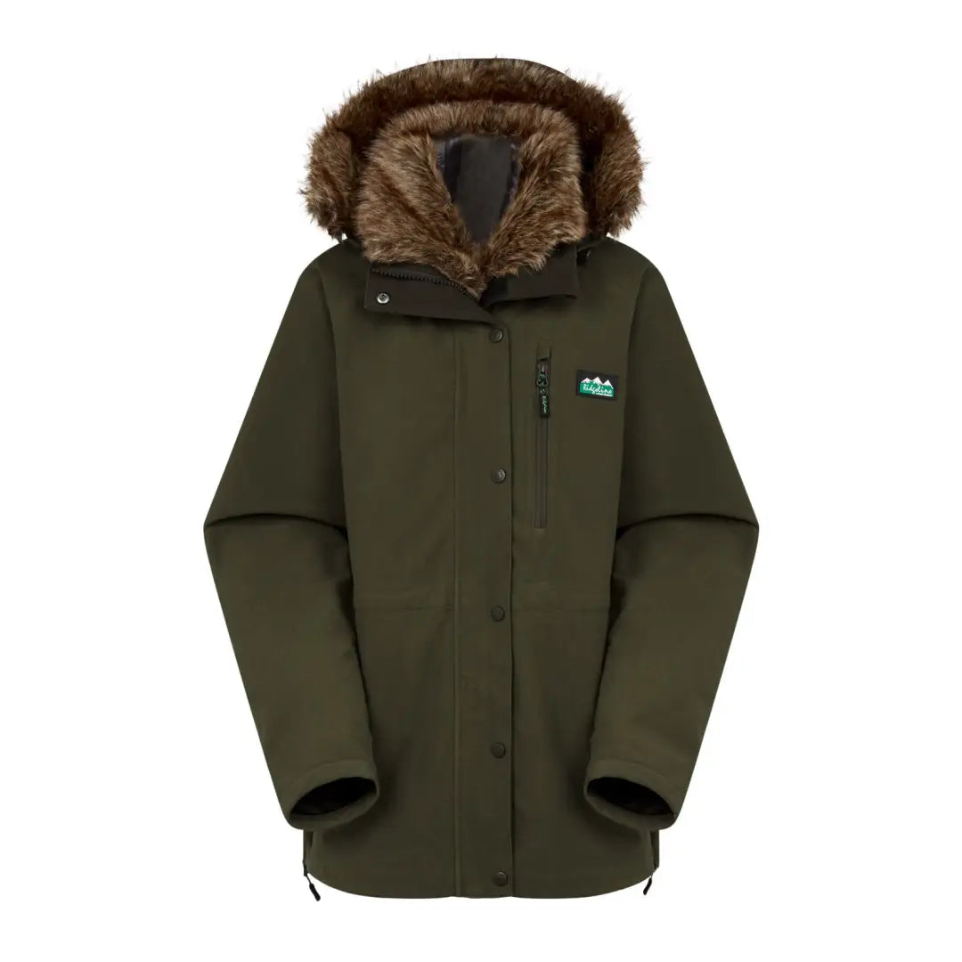 Dark green Ridgeline Ladies Monsoon II Arctic Jacket with fur-trimmed hood for extra warmth