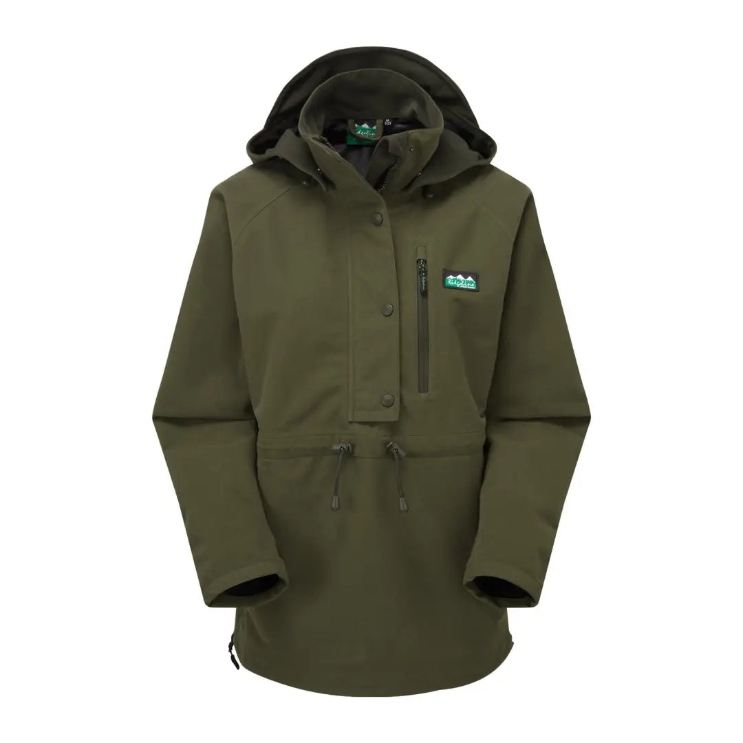 Olive green Ridgeline Ladies Monsoon II Smock with two hip zips and logo patch