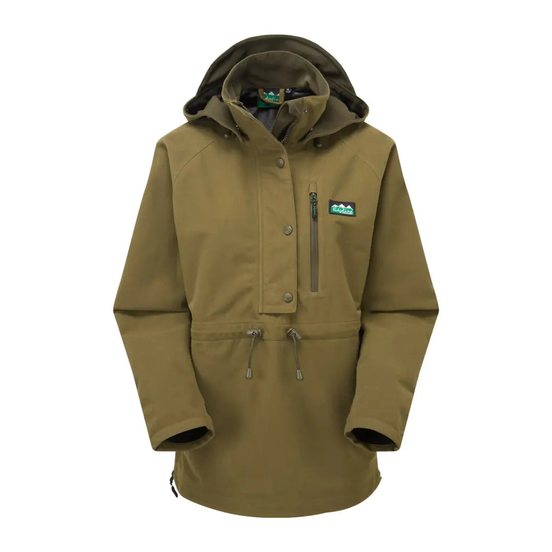 Olive green Ridgeline Ladies Monsoon II Smock with two hip zips and drawstring waist