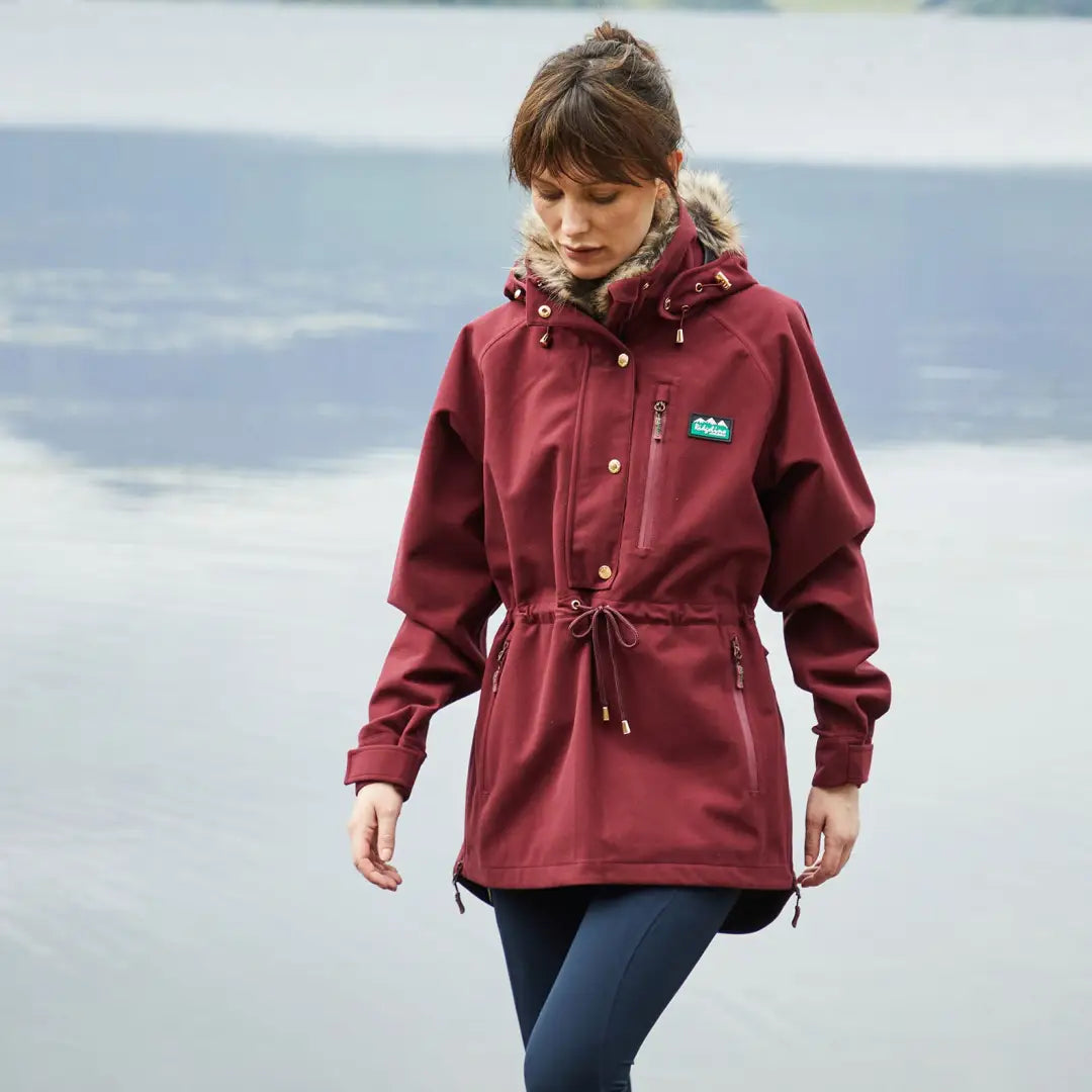 Burgundy hooded jacket with drawstring waist, part of the Monsoon Nordic Smock collection