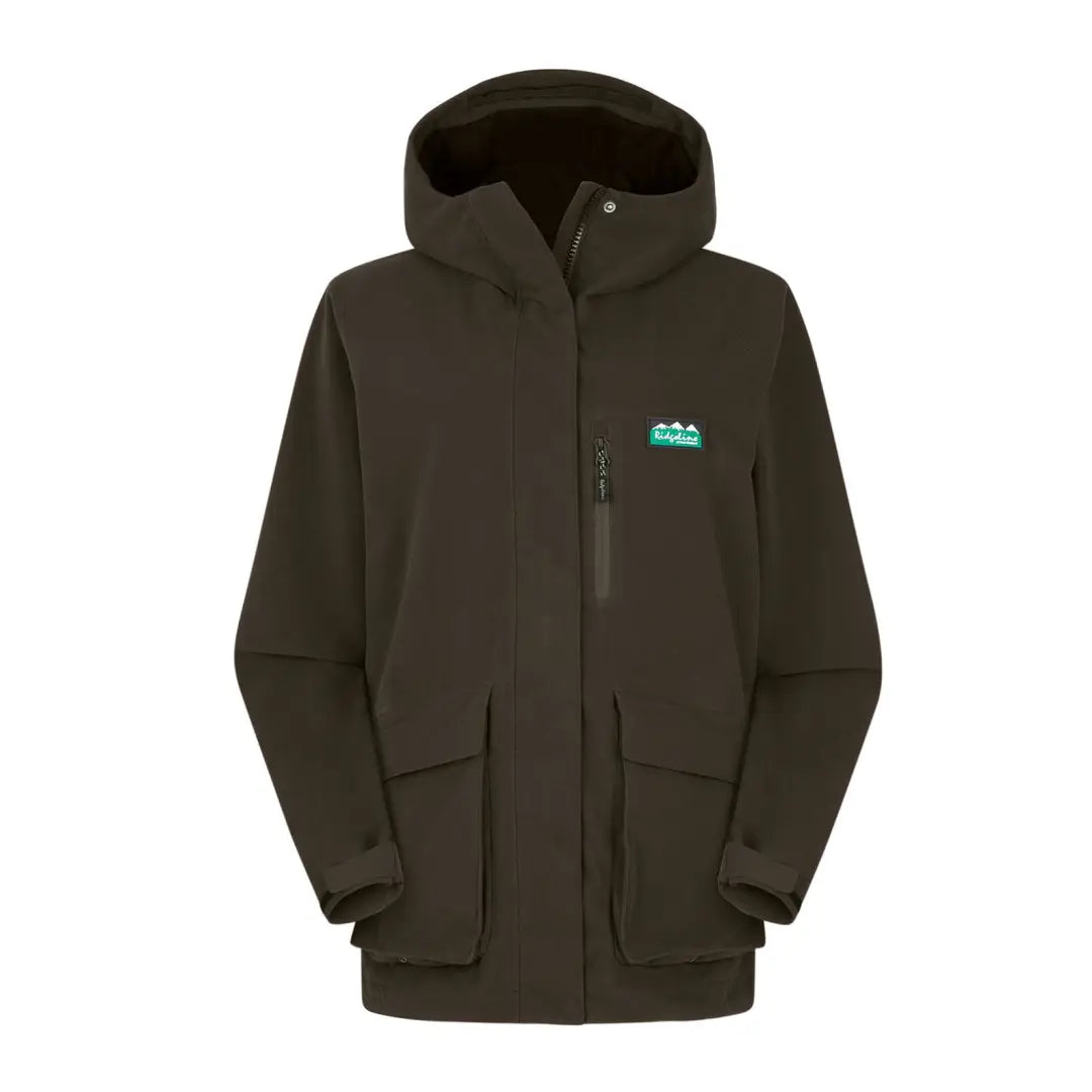 Dark green Ridgeline Ladies Rhea Jacket with pockets and teal logo on the chest