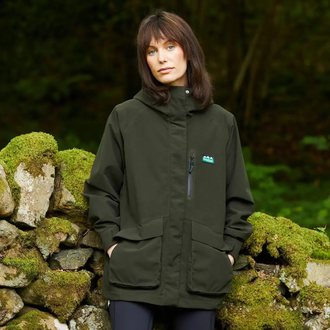 Dark green Ridgeline Ladies Rhea Jacket with pockets and high collar for outdoor adventures