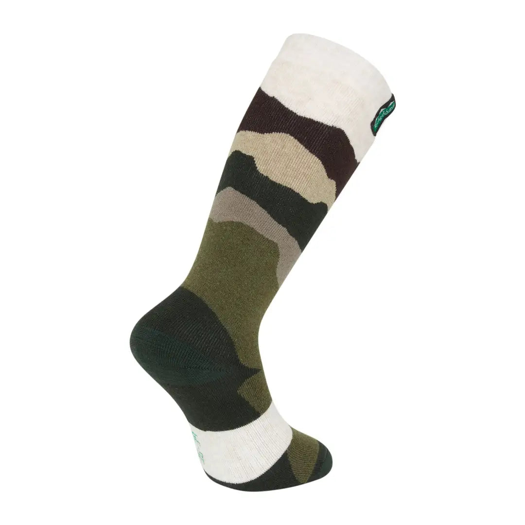 Knee-high Ridgeline Merino Wool Socks with green, brown, and white stripes