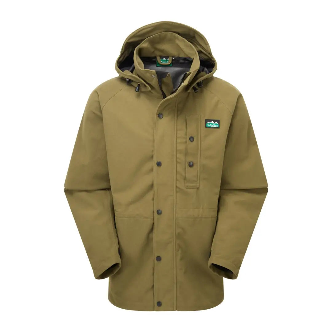 Olive green Ridgeline Monsoon Classic waterproof jacket with pockets and snap closures