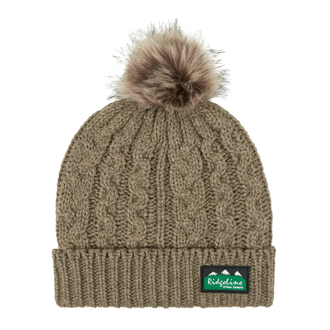 Knitted Ridgeline Nordic Fleck Bobble Hat with fur pompom and green logo patch