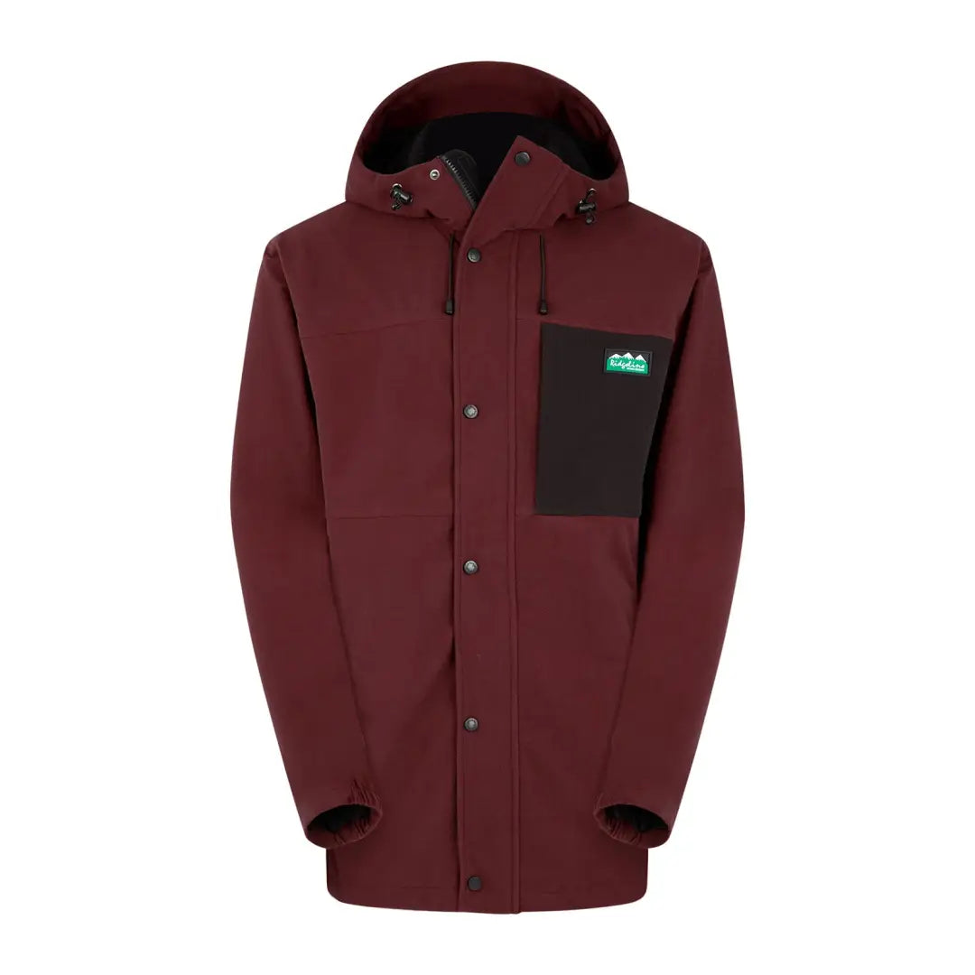 Burgundy Ridgeline Tempest Jacket with black chest pocket and green logo design