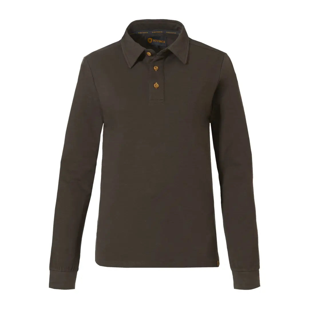 Dark brown Rovince Bamboo Polo Shirt with long sleeves and button-down collar