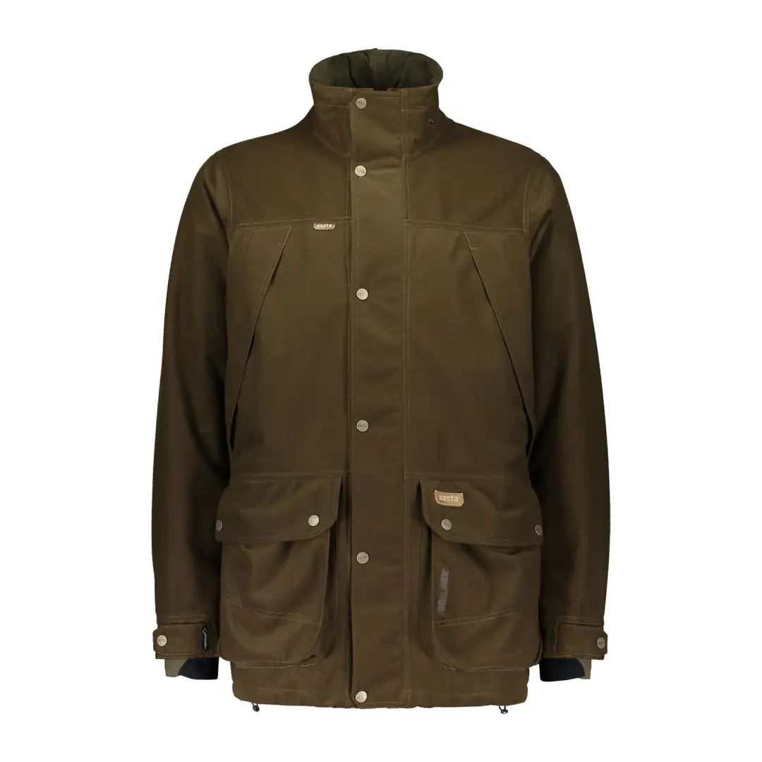 Olive green Sasta Dalesman Jacket with pockets, perfect for country clothing and hunting