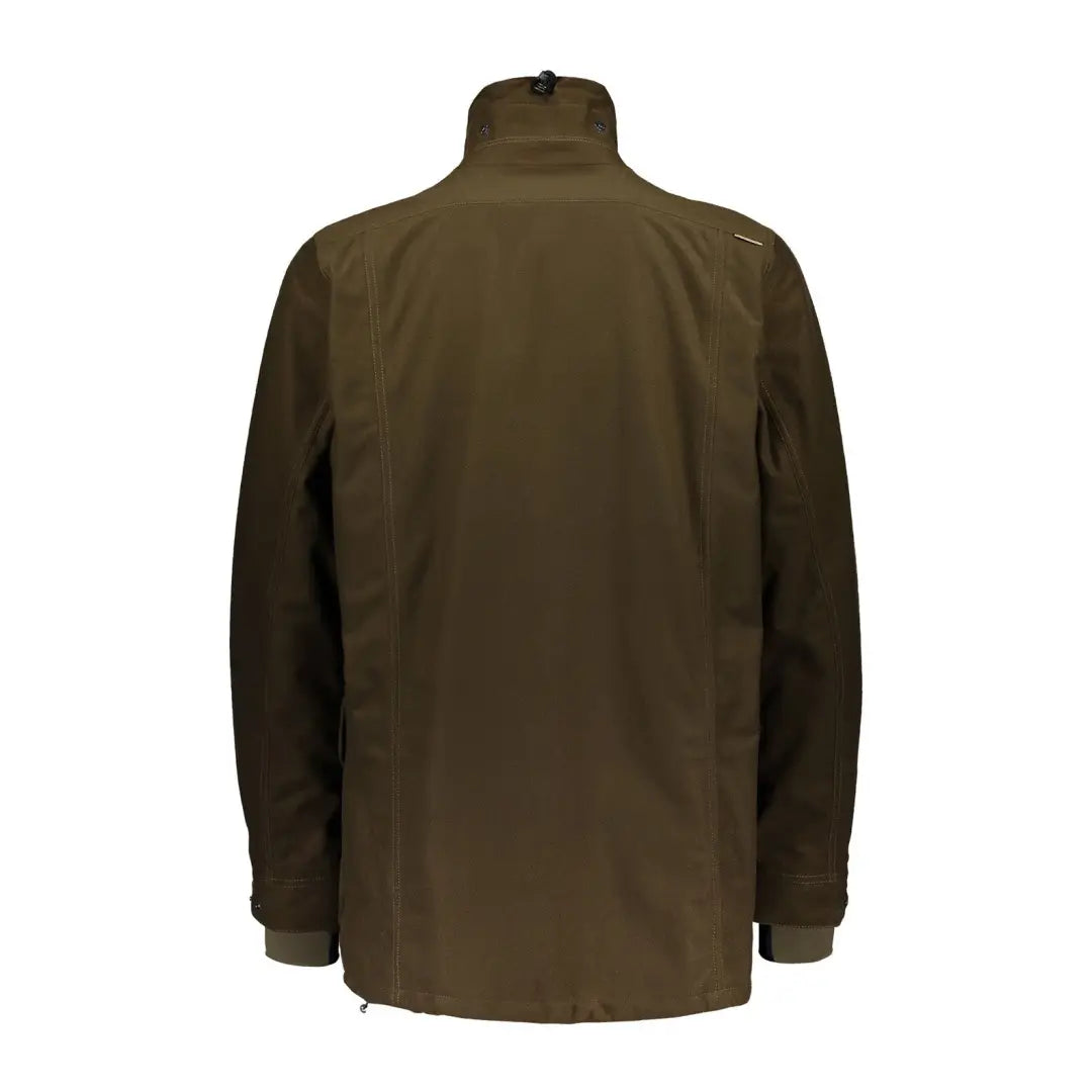 Olive green Sasta Dalesman Jacket with high collar, perfect for country clothing and hunting