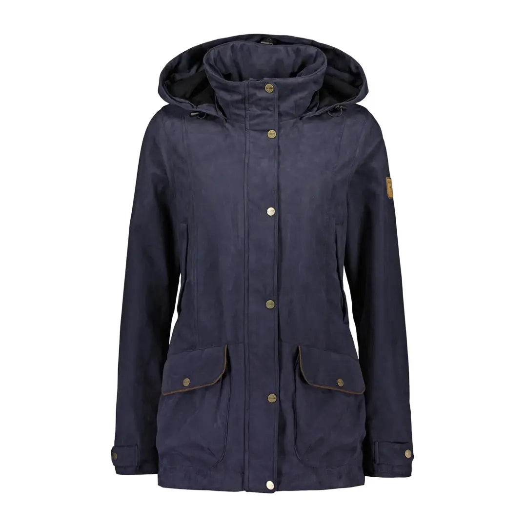 Navy blue Sasta Womens Vanamo Jacket with snap buttons and hand warming pockets