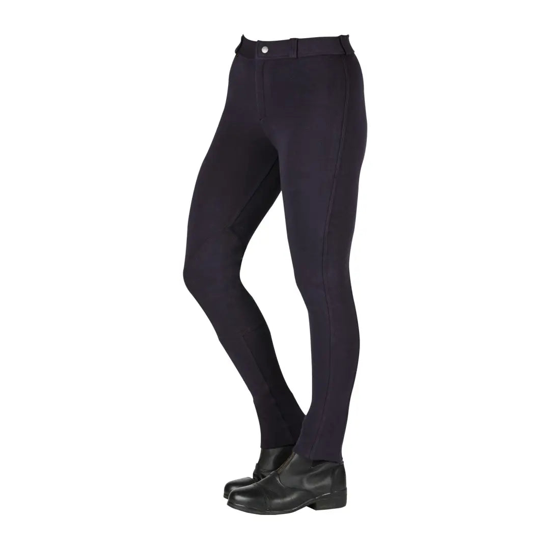 Black Saxon Warm Up Cotton Jodhpurs II with matching riding boots for stylish country clothing