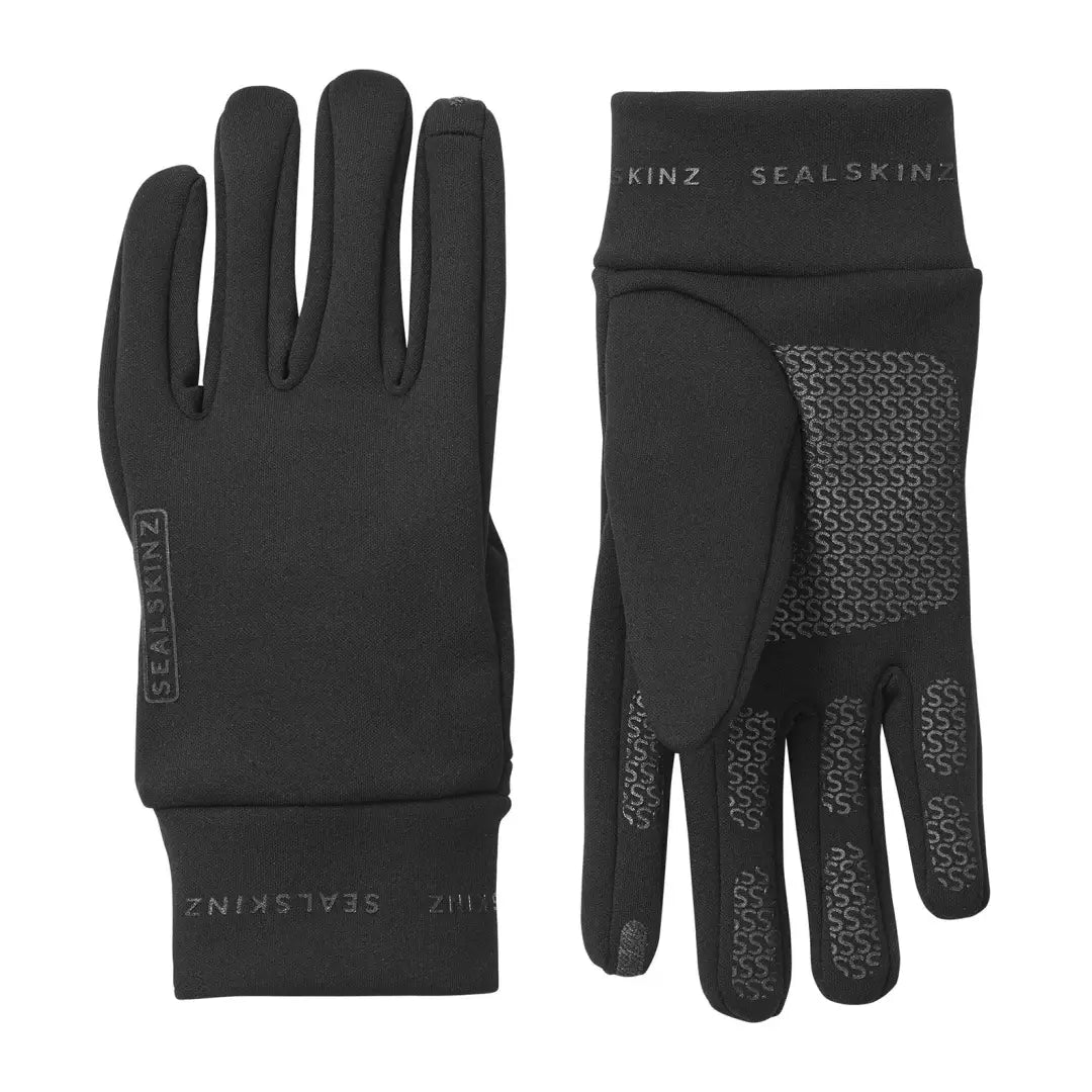 Black waterproof Sealskinz Acle Nano Fleece Gloves with textured grip for country clothing and hunting