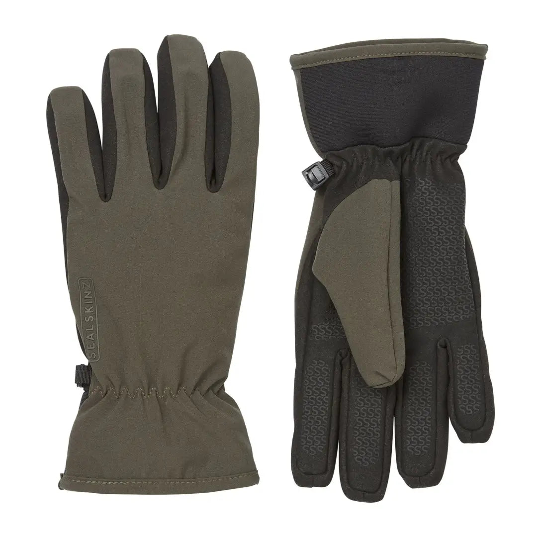 Olive green and black Sealskinz Griston Gloves perfect for country clothing and outdoor adventures