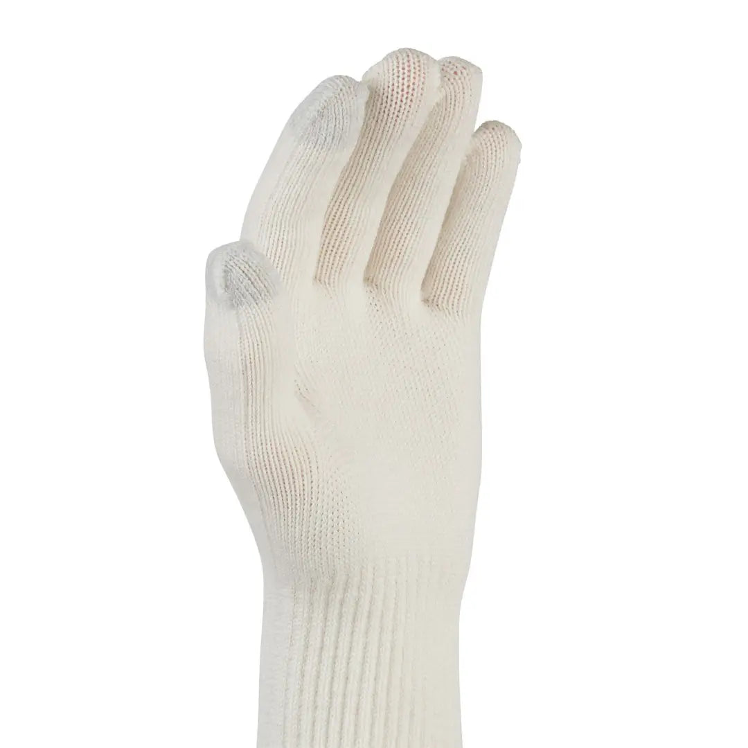 White knitted glove with five fingers for outdoor activities and country clothing