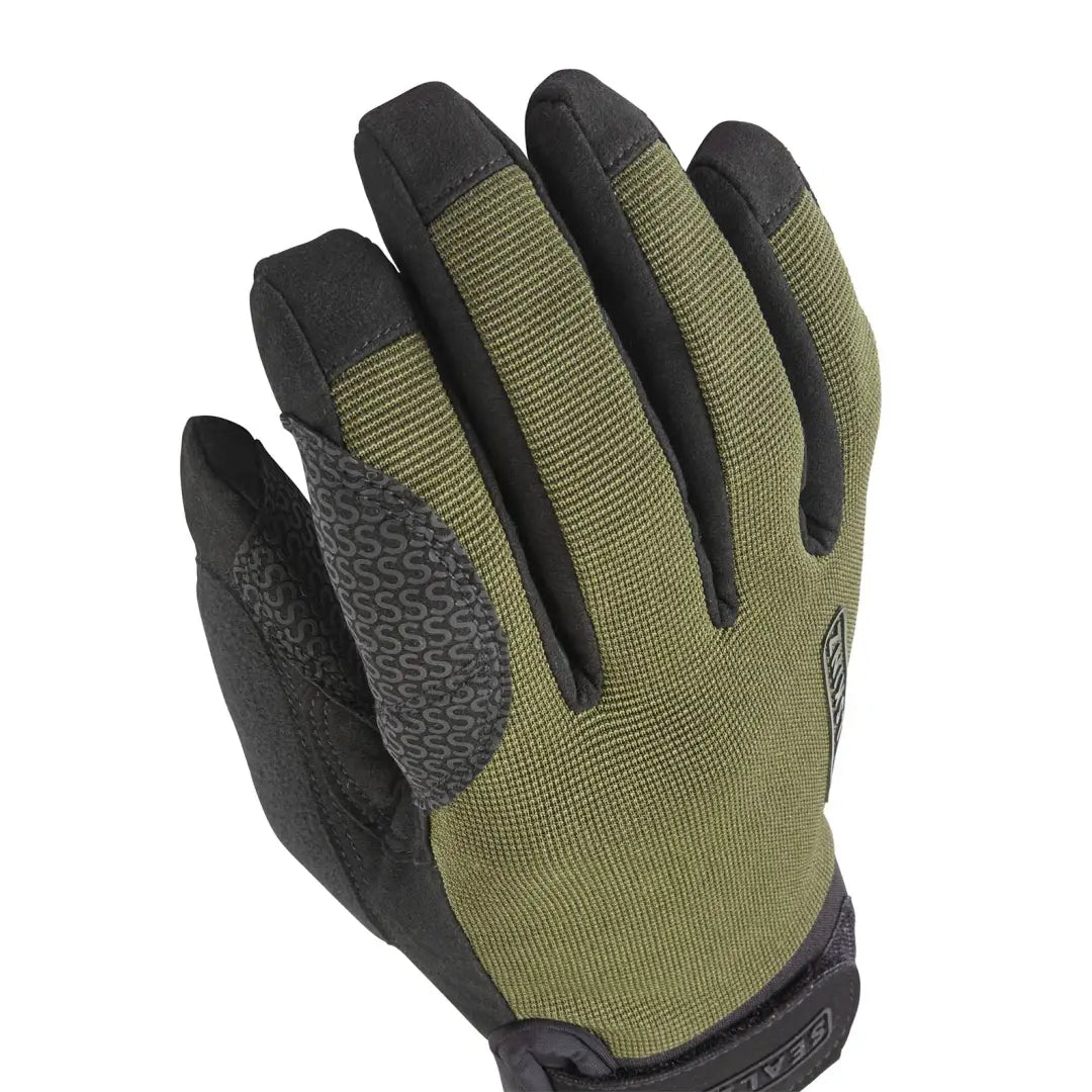 Tactical Sealskinz Harling Glove in olive green with black reinforced palm and fingertips