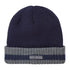 Navy blue knit beanie with a striped brim, perfect for country clothing and outdoors