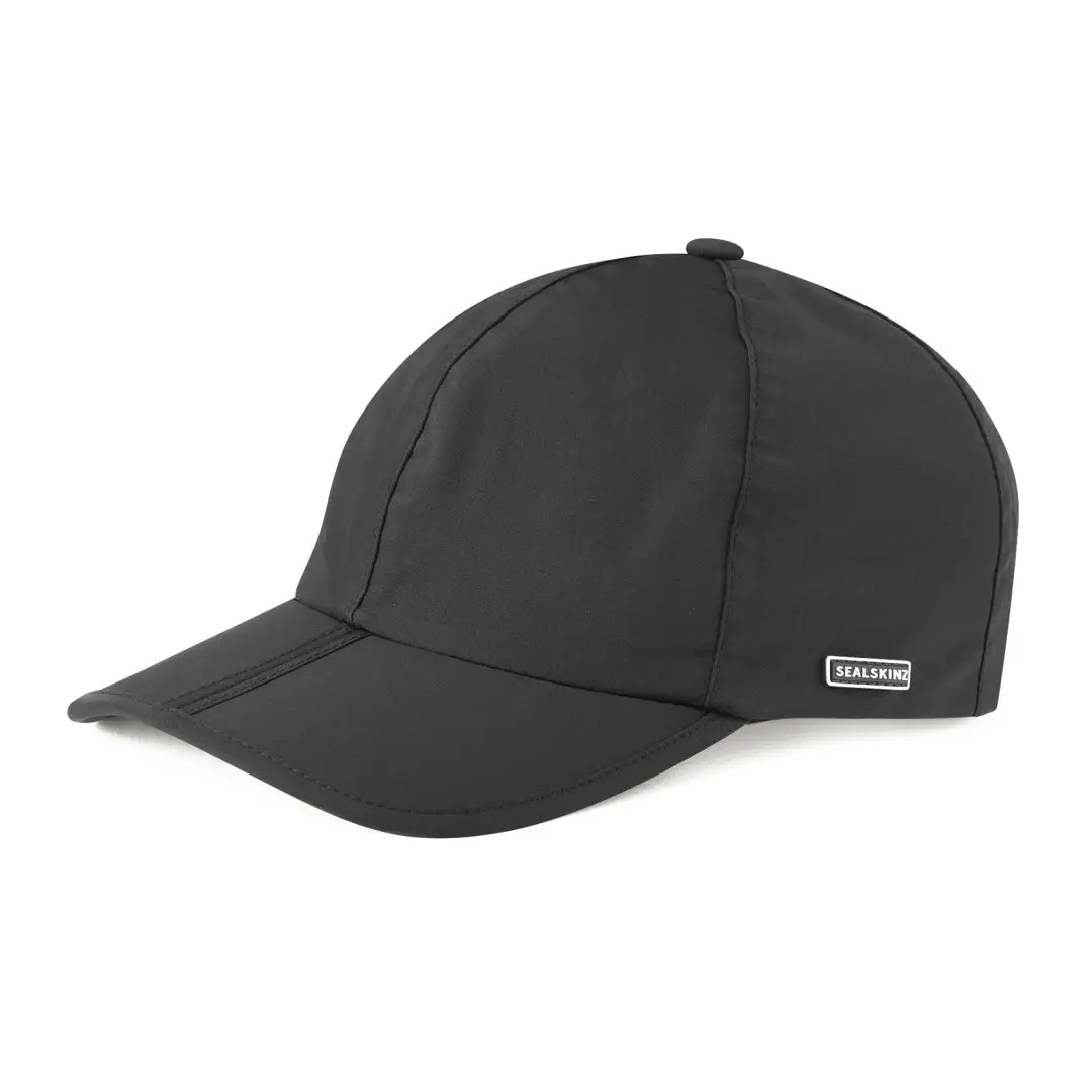 Black baseball-style Sealskinz Salle Cap with metal brand label, great for country clothing and hunting